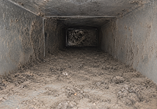 Dirty air duct before cleaning