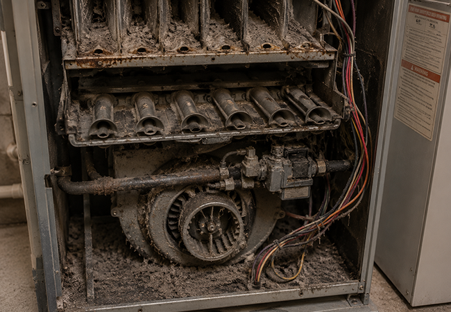 Dirty furnace before cleaning